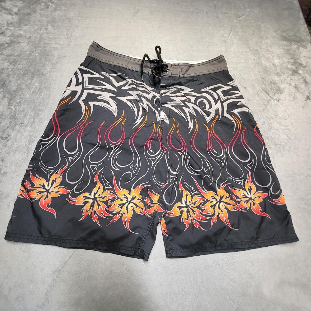 Op Shorts Mens 36 Black Board Shorts Floral Drawstring Quick Dry Polyester